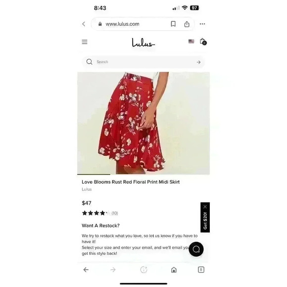 Lulu's Love Blooms Rust Red Floral Print Midi Skirt Size Small - Picture 5 of 5